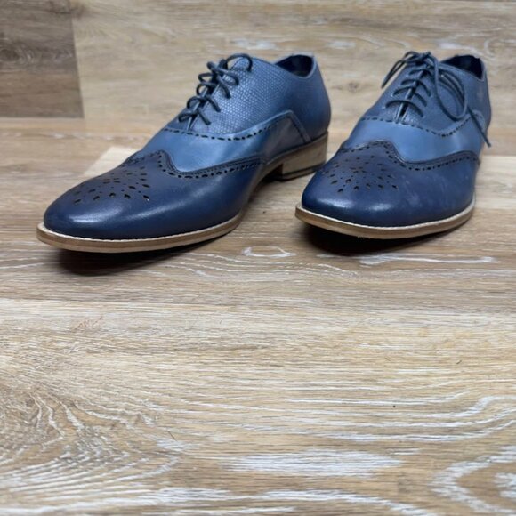 Marc Darcy Ryan Blue Leather Wingtip Brogue Shoes Men's Size 10 - Picture 1 of 7